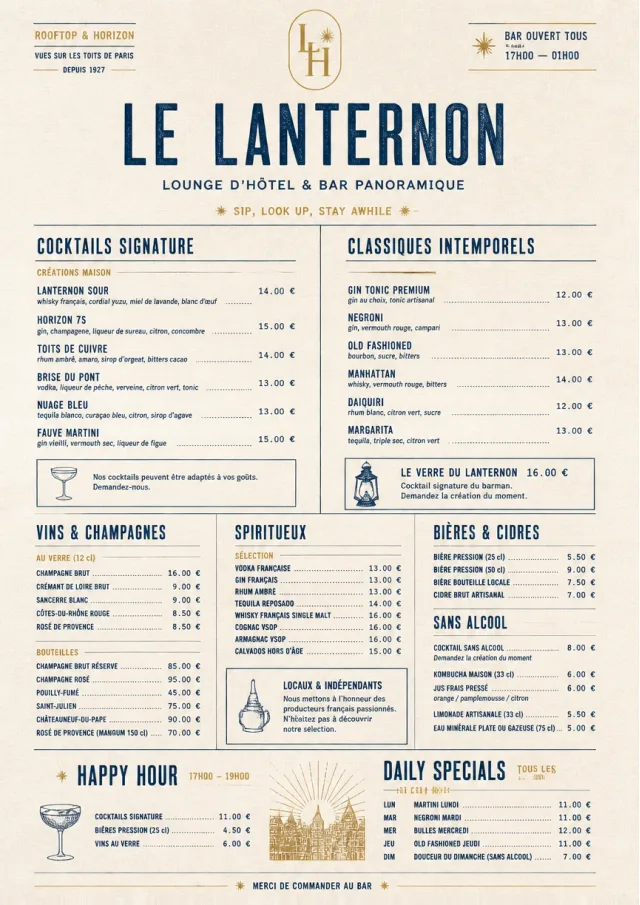 Luxury Hotel Lounge bar-menu menu template preview