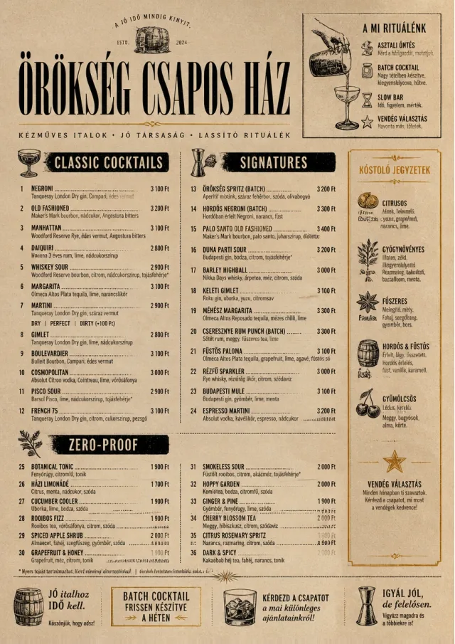 Heritage Taproom bar-menu menu template preview