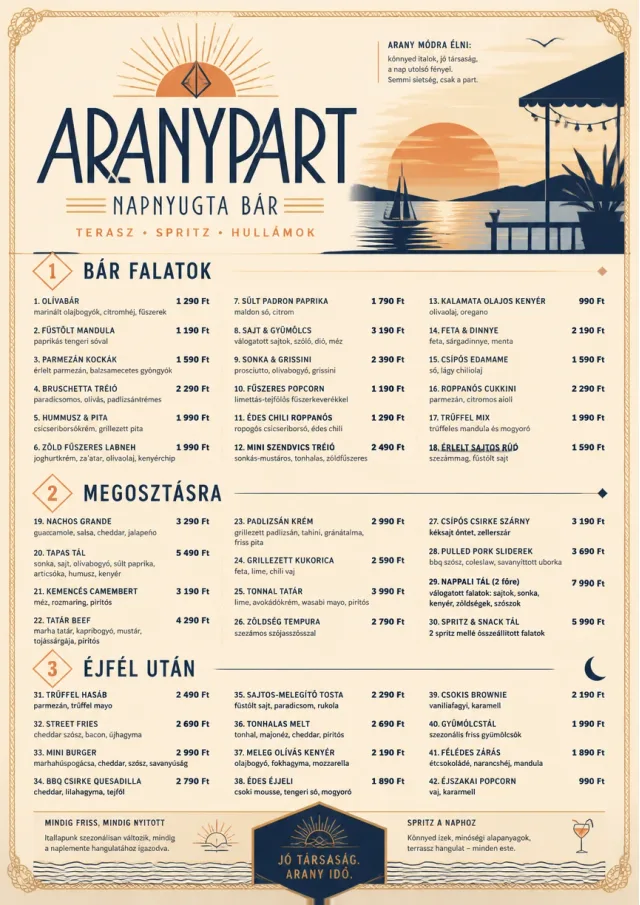 Coastal Sunset bar-menu menu template preview