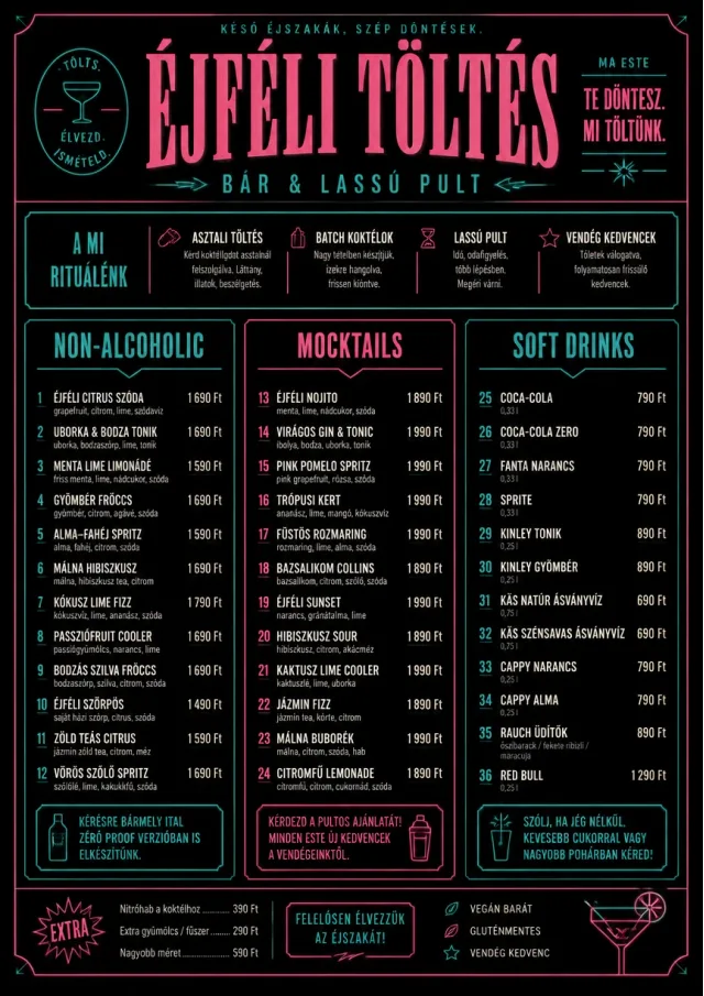 Neon Night Pour bar-menu menu template preview