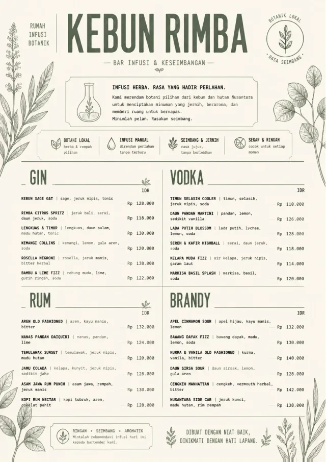 Botanical Infusion bar-menu menu template preview