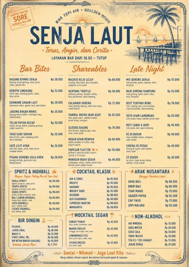 Coastal Sunset bar-menu menu template preview