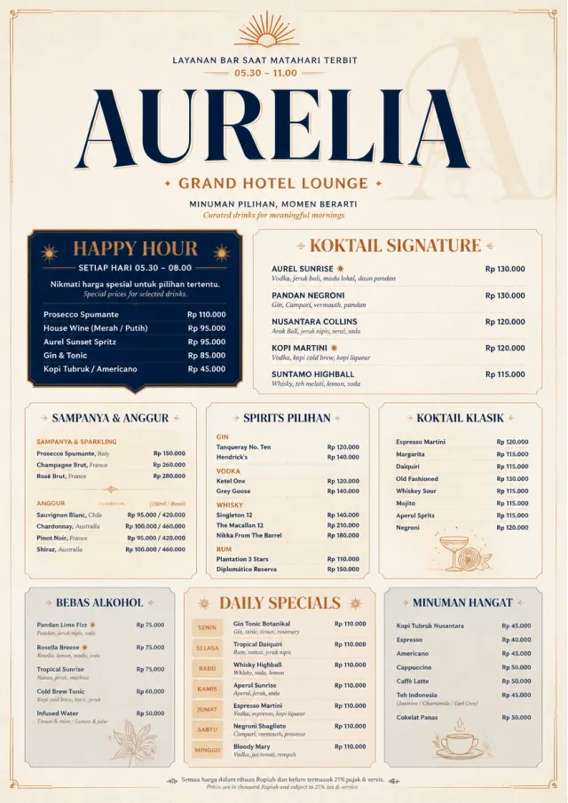 Luxury Hotel Lounge bar-menu menu template preview