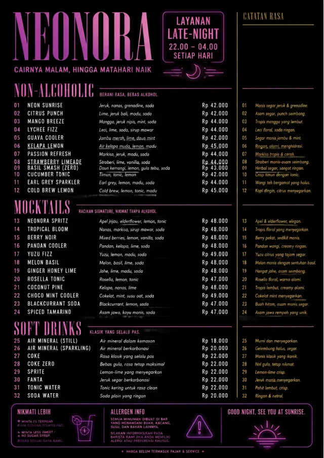 Neon Night Pour bar-menu menu template preview