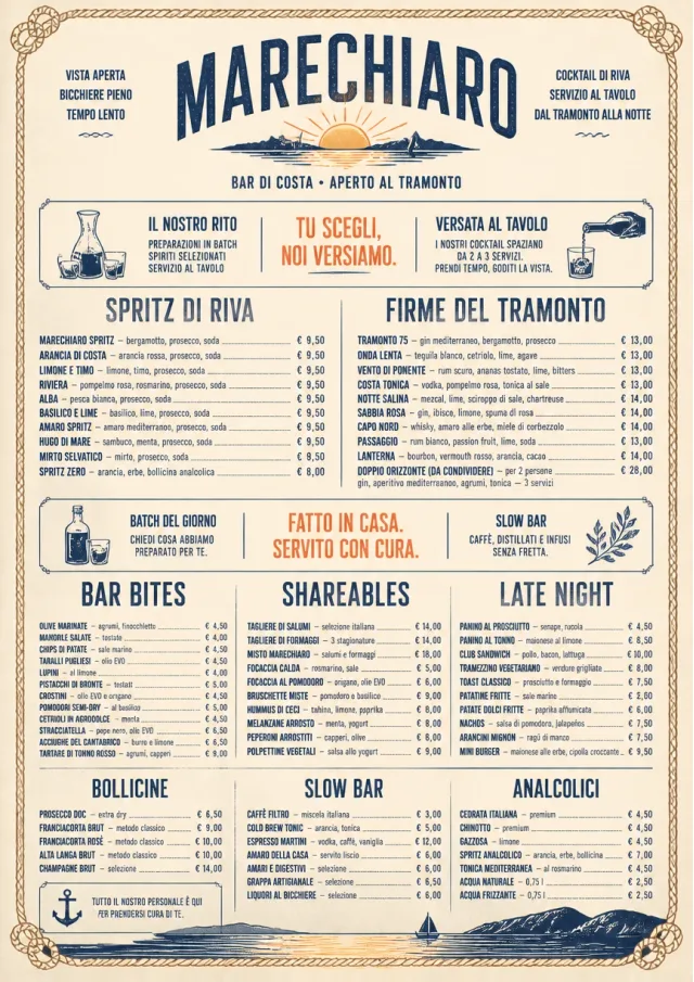 Coastal Sunset bar-menu menu template preview