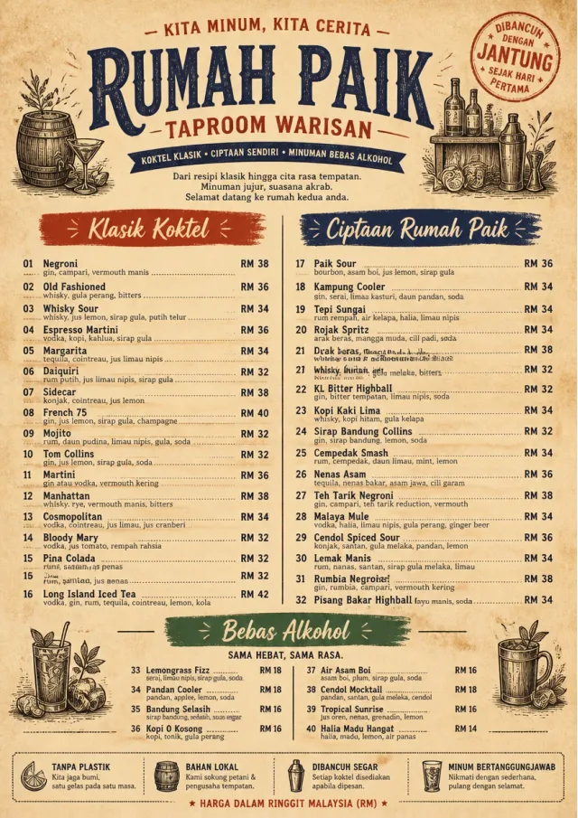 Heritage Taproom bar-menu menu template preview