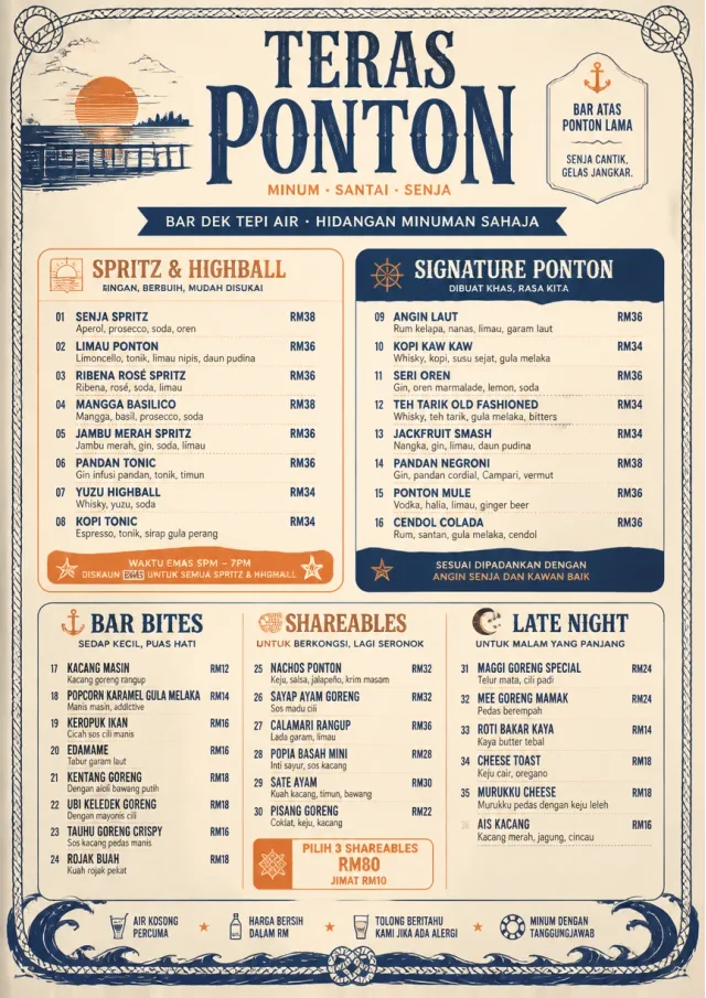 Coastal Sunset bar-menu menu template preview
