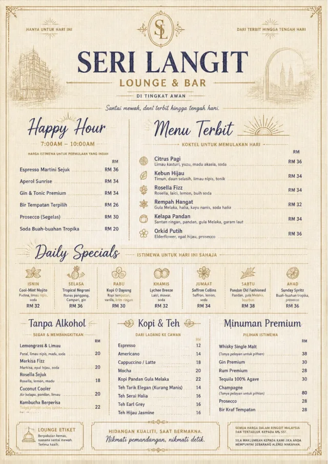 Luxury Hotel Lounge bar-menu menu template preview