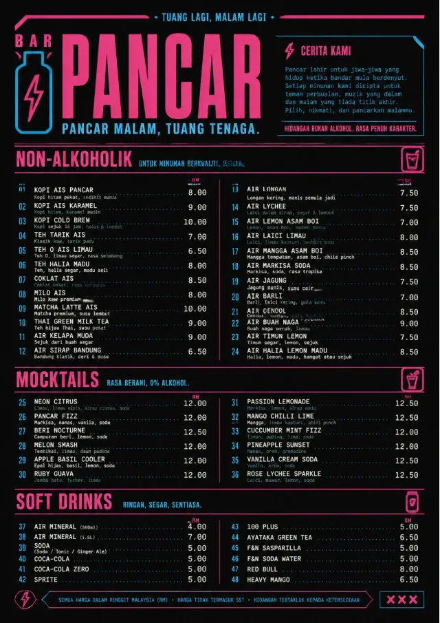 Neon Night Pour bar-menu menu template preview