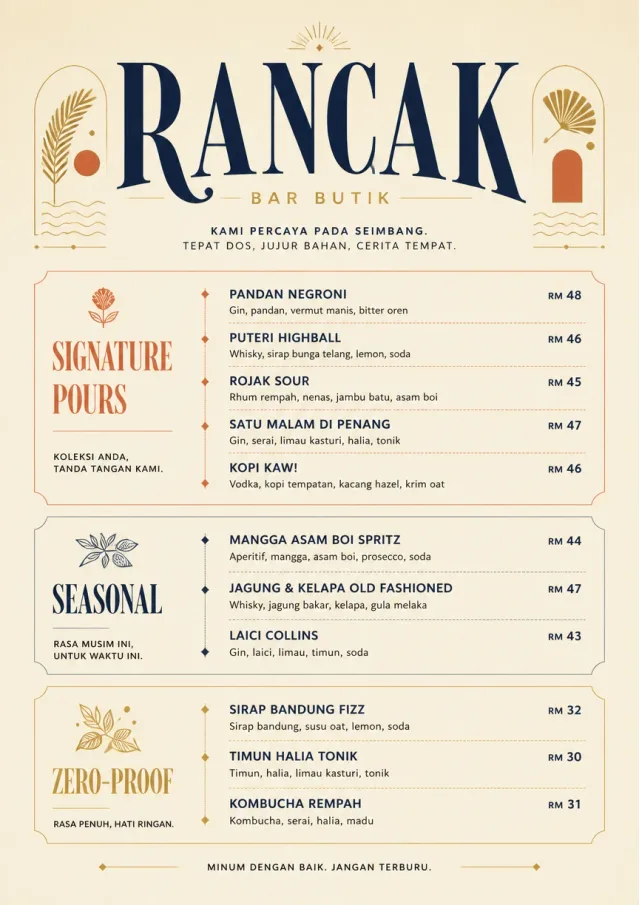 Boutique Pour Card bar-menu menu template preview