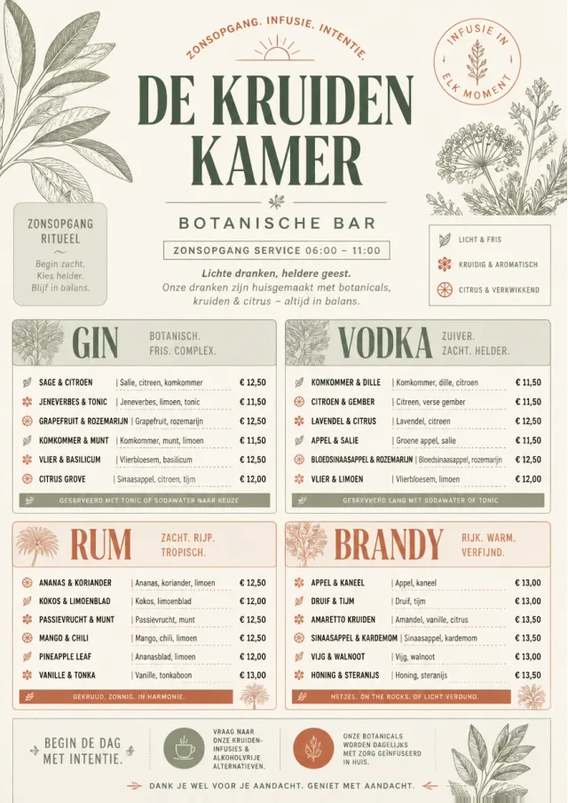Botanical Infusion bar-menu menu template preview