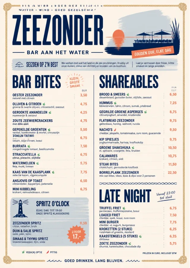 Coastal Sunset bar-menu menu template preview