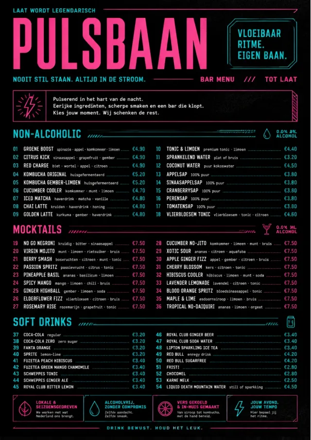 Neon Night Pour bar-menu menu template preview