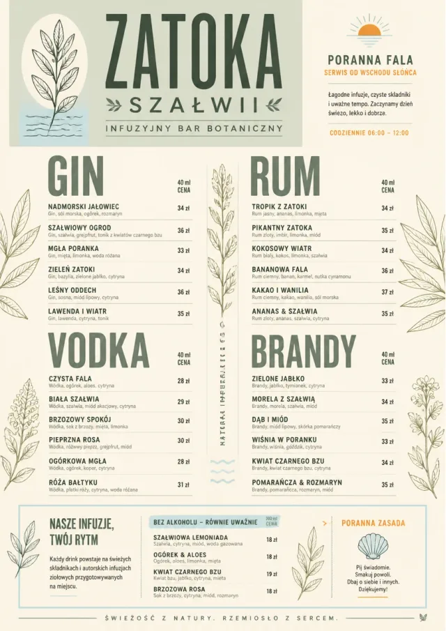 Botanical Infusion bar-menu menu template preview