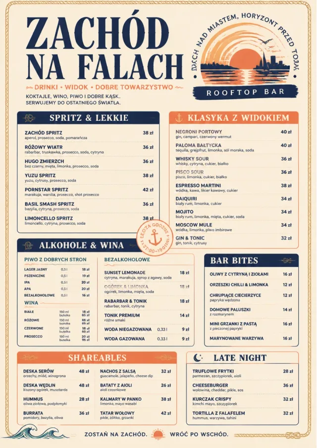 Coastal Sunset bar-menu menu template preview