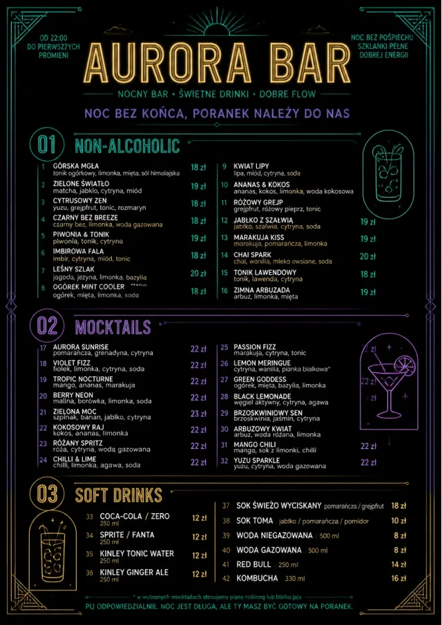 Neon Night Pour bar-menu menu template preview