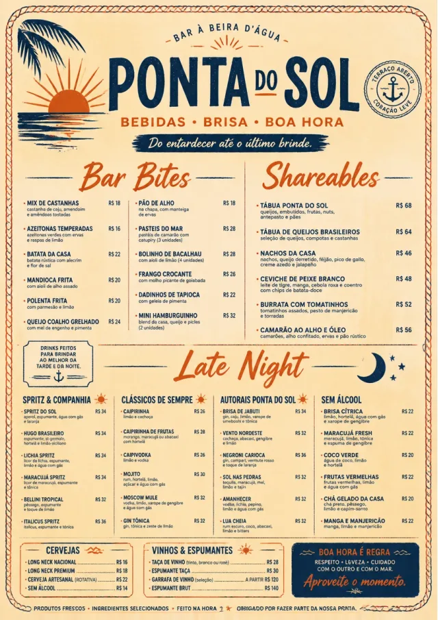 Coastal Sunset bar-menu menu template preview