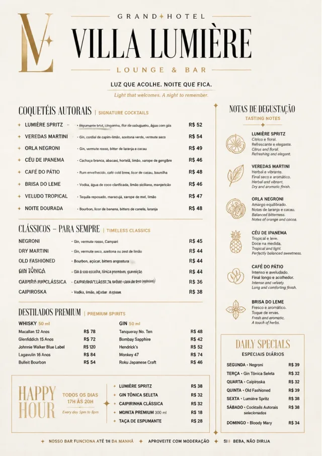 Luxury Hotel Lounge bar-menu menu template preview