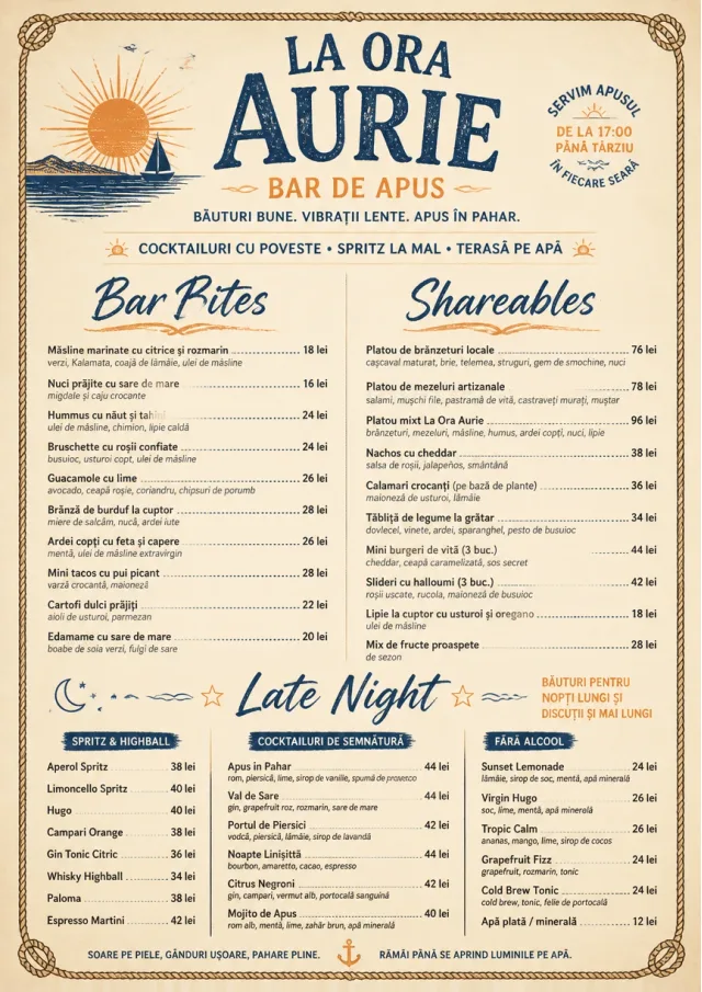 Coastal Sunset bar-menu menu template preview