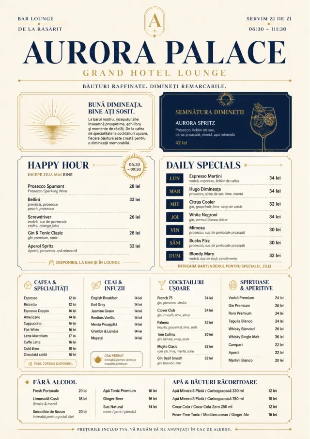 Luxury Hotel Lounge bar-menu menu template preview