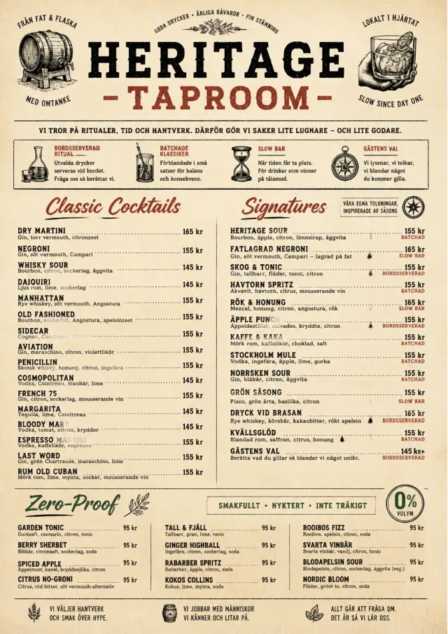 Heritage Taproom bar-menu menu template preview