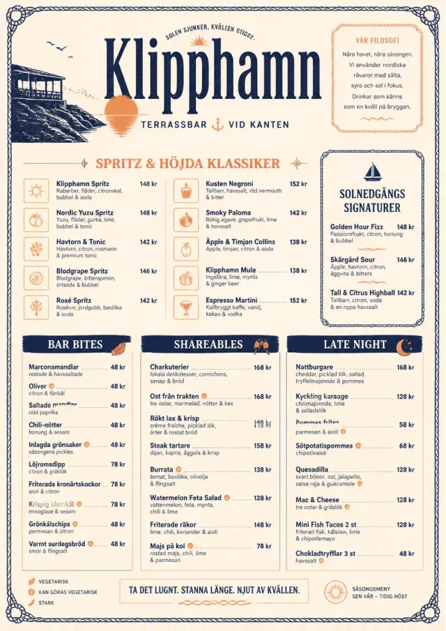 Coastal Sunset bar-menu menu template preview