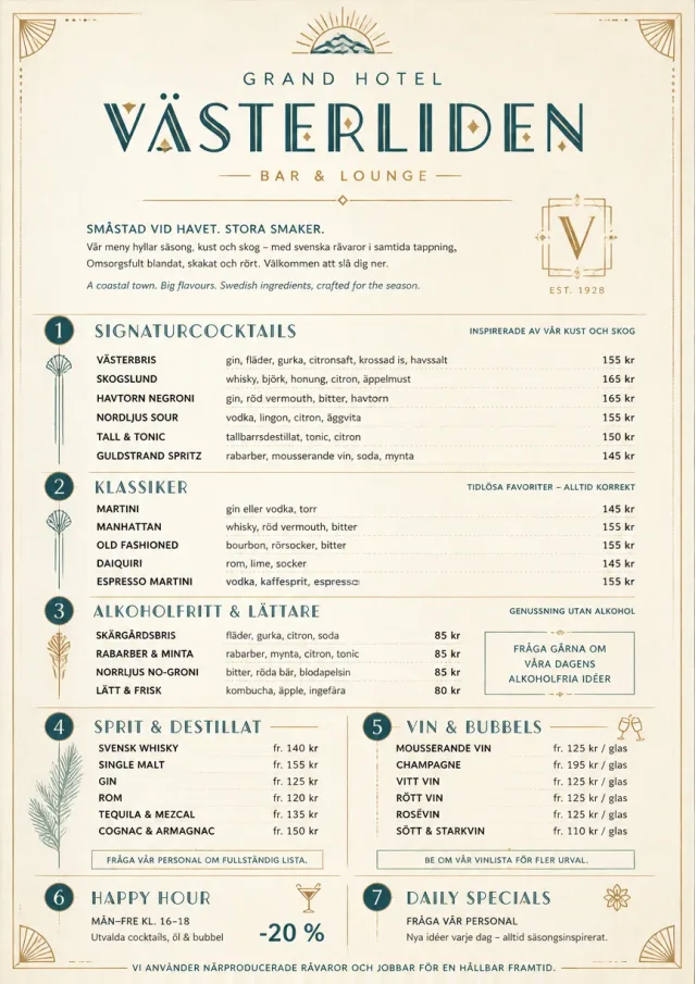 Luxury Hotel Lounge bar-menu menu template preview