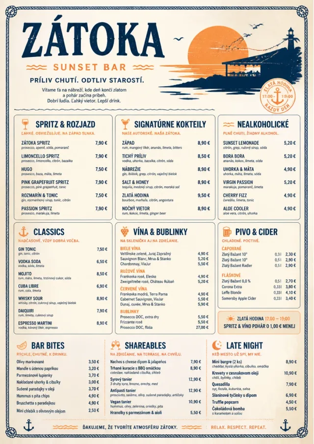 Coastal Sunset bar-menu menu template preview