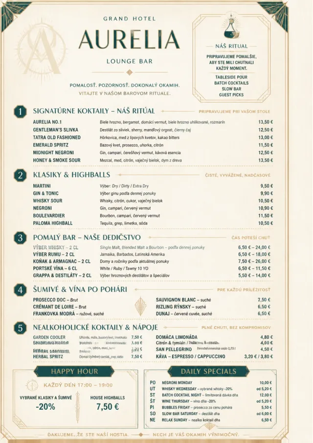 Luxury Hotel Lounge bar-menu menu template preview