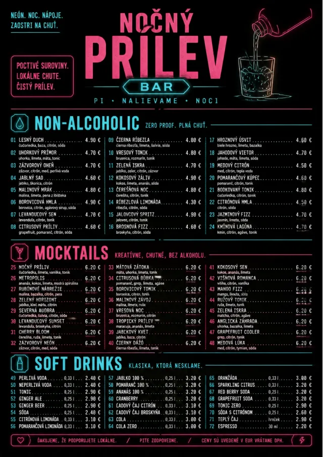 Neon Night Pour bar-menu menu template preview
