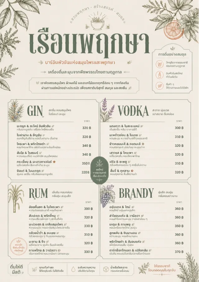 Botanical Infusion bar-menu menu template preview