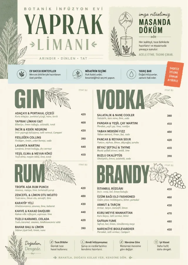 Botanical Infusion bar-menu menu template preview