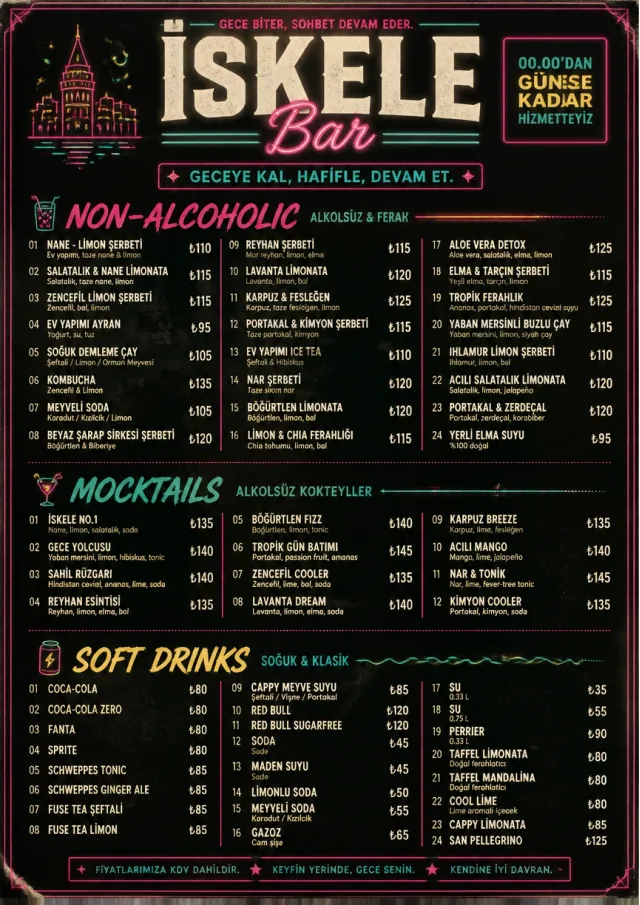 Neon Night Pour bar-menu menu template preview