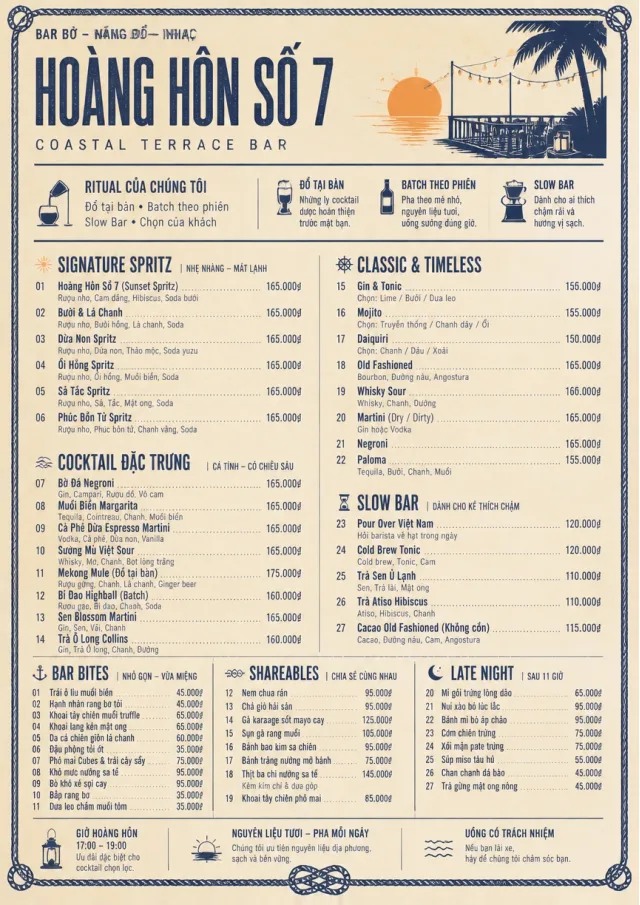 Coastal Sunset bar-menu menu template preview