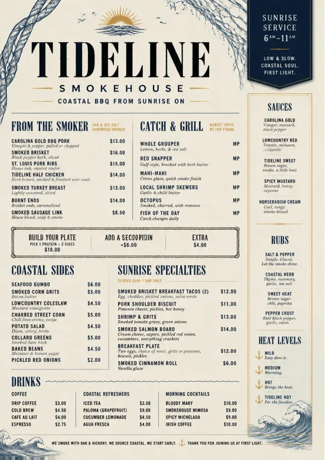 Coastal Regional bbq-menu menu template preview