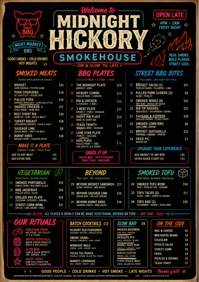 Night Market Neon bbq-menu menu template preview