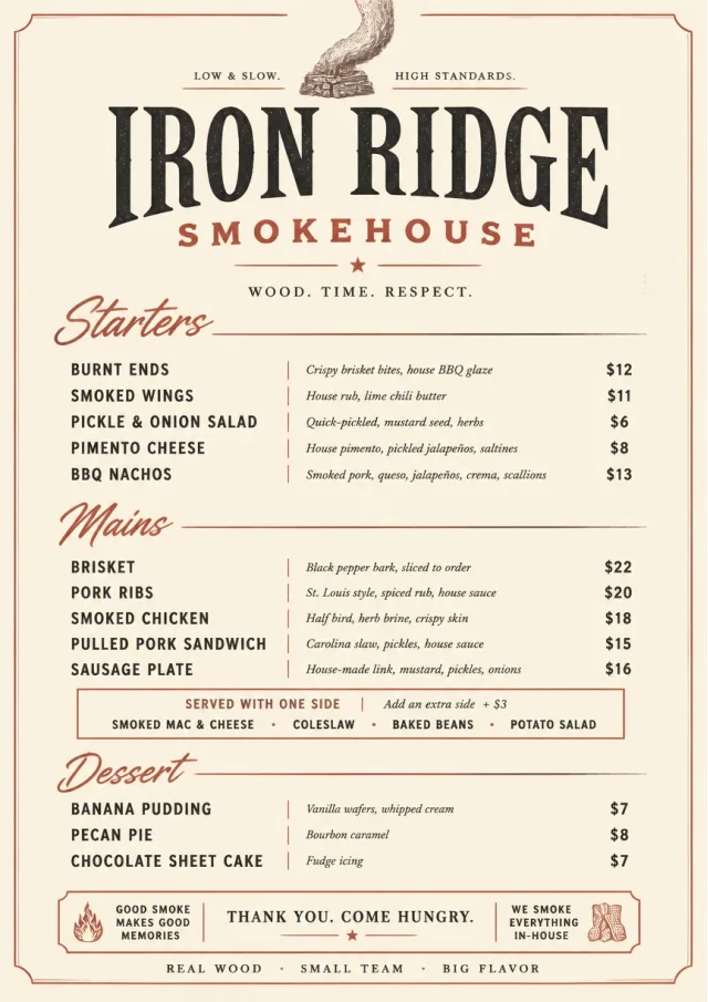 Chef Carte Brève bbq-menu menu template preview