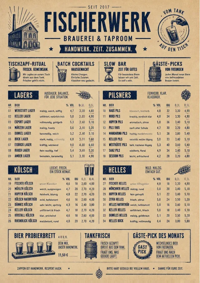 Heritage Taproom beer-menu menu template preview