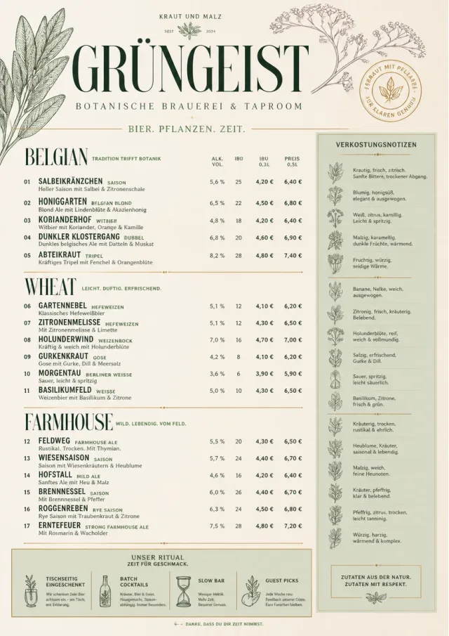 Botanical Infusion beer-menu menu template preview