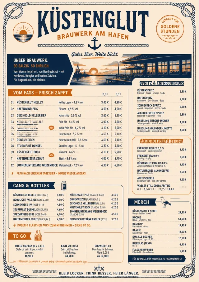 Coastal Sunset beer-menu menu template preview