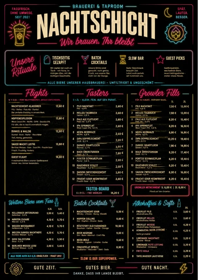 Neon Night Pour beer-menu menu template preview