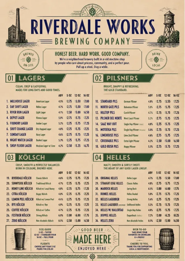 Heritage Taproom beer-menu menu template preview