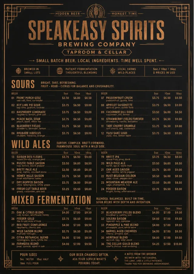 Speakeasy Spirits beer-menu menu template preview