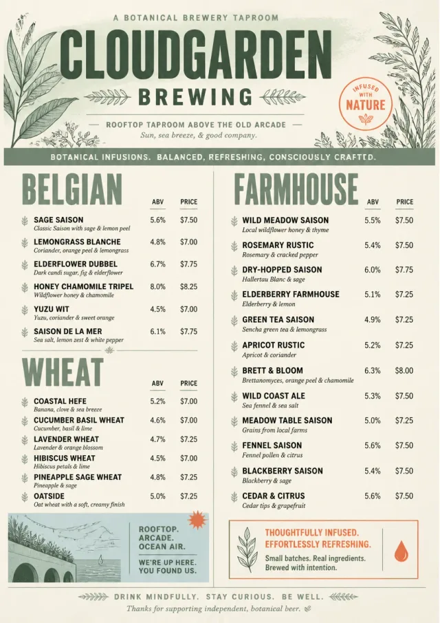 Botanical Infusion beer-menu menu template preview
