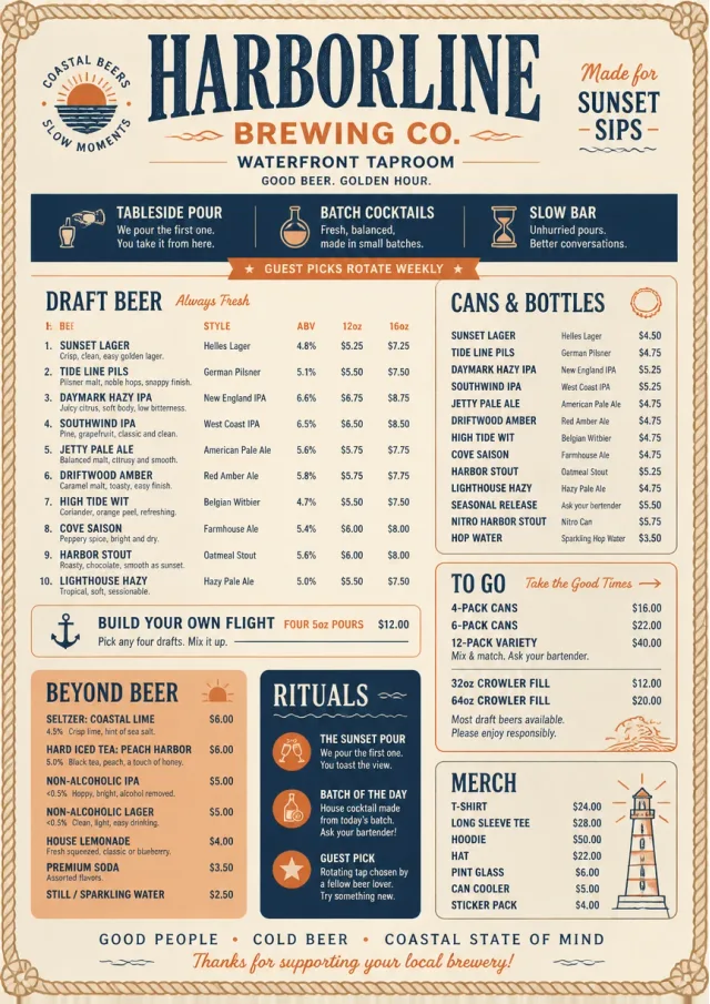 Coastal Sunset beer-menu menu template preview