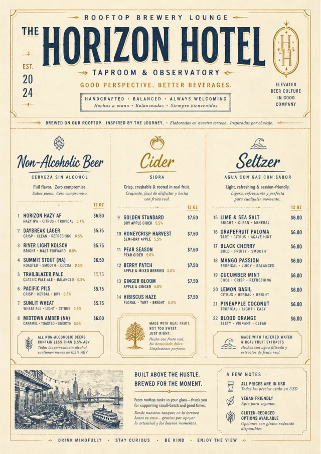 Luxury Hotel Lounge beer-menu menu template preview