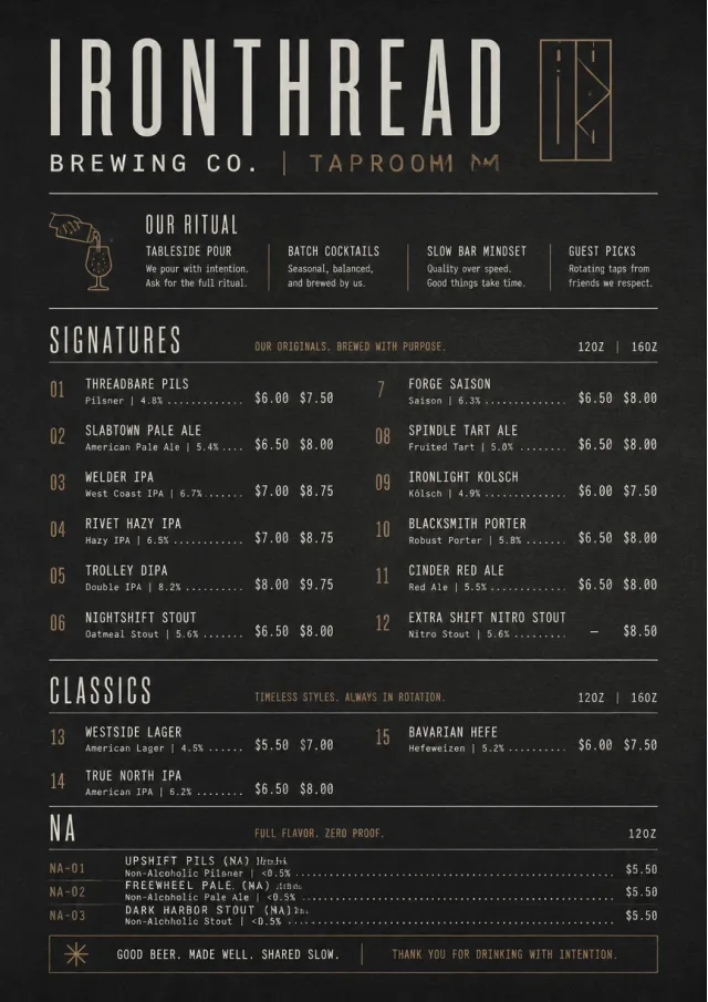 Mono Bar Minimal beer-menu menu template preview