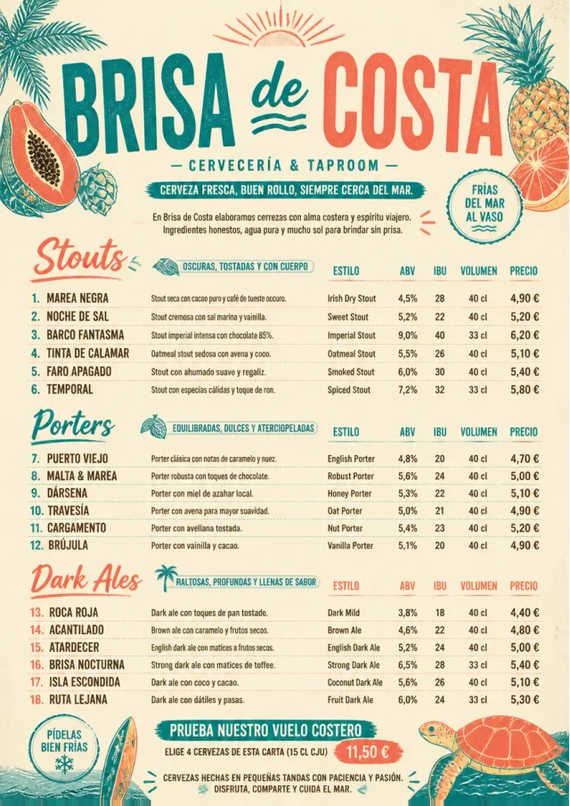 Tropical Refresh beer-menu menu template preview