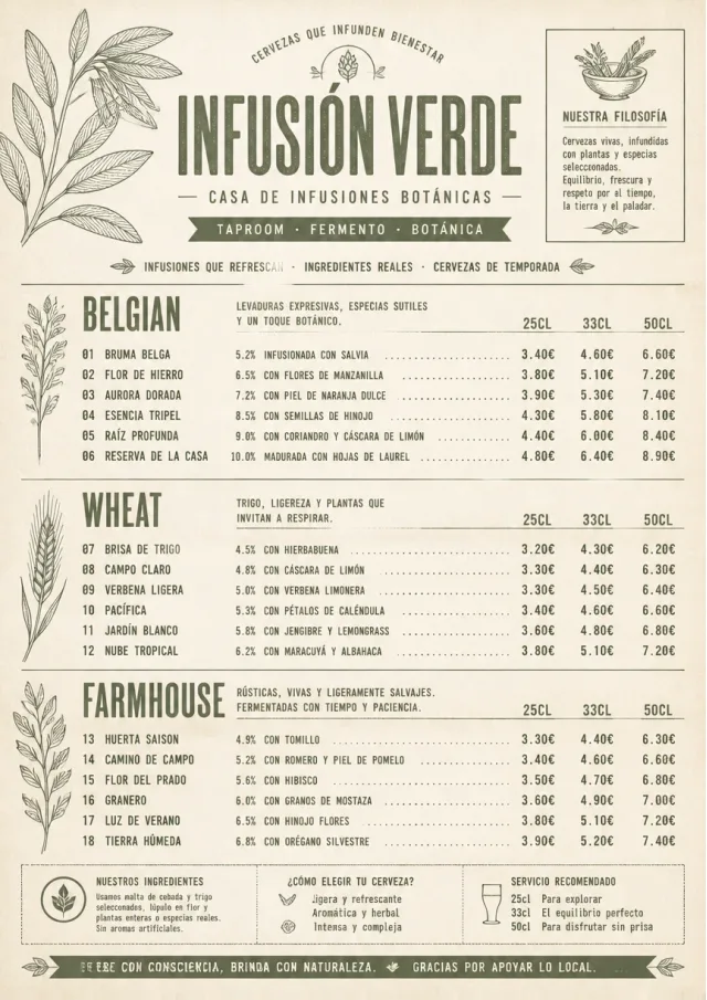 Botanical Infusion beer-menu menu template preview