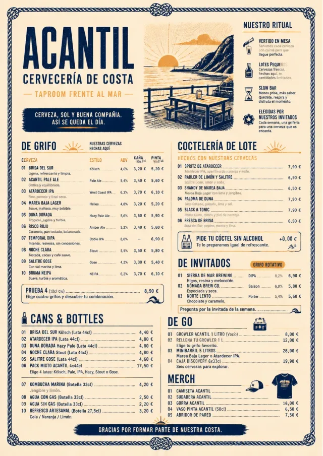 Coastal Sunset beer-menu menu template preview